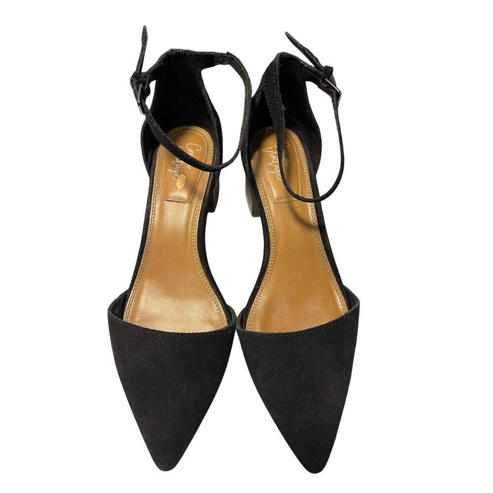 Crown Vintage Women’s Black Pointed Toe Ankle Strap Block Heel Pumps Size 8.5